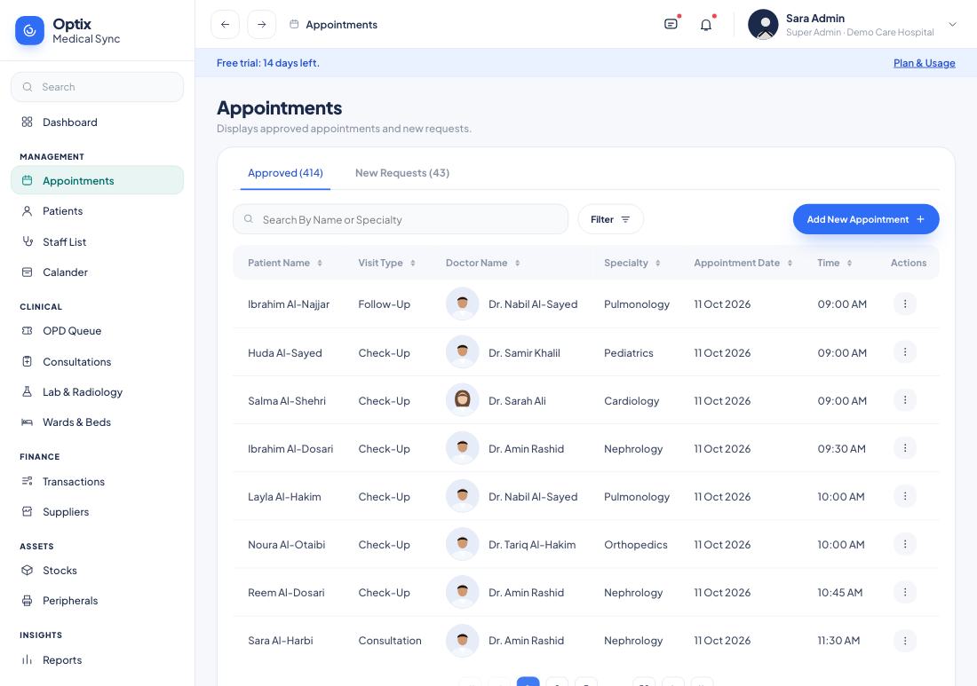 Appointments list with approvals