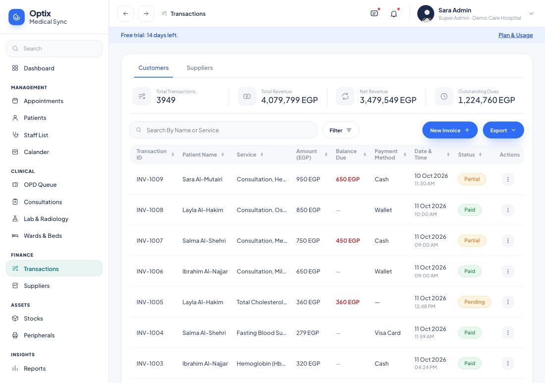 Transactions with balance due